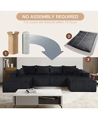 Streamdale Furniture 6-Piece Modular U-Shaped Black Corduroy Sectional Sofa with Chaise Lounge