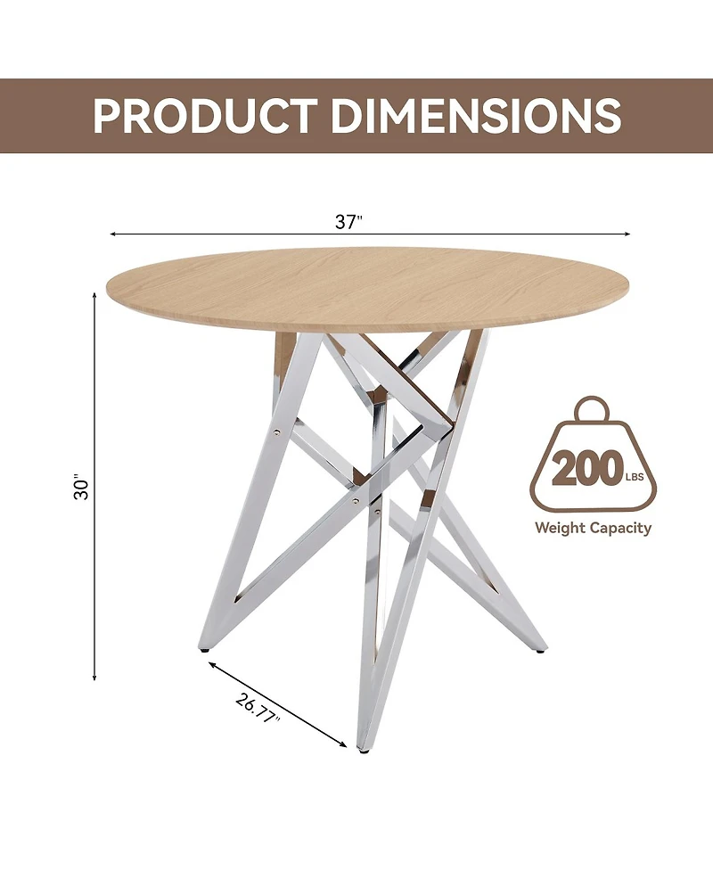 Streamdale Furniture 37" Round Dining Table, Small Kitchen Table w/Silver Metal Legs (2-4 People