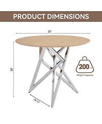Streamdale Furniture 37" Round Dining Table, Small Kitchen Table w/Silver Metal Legs (2-4 People