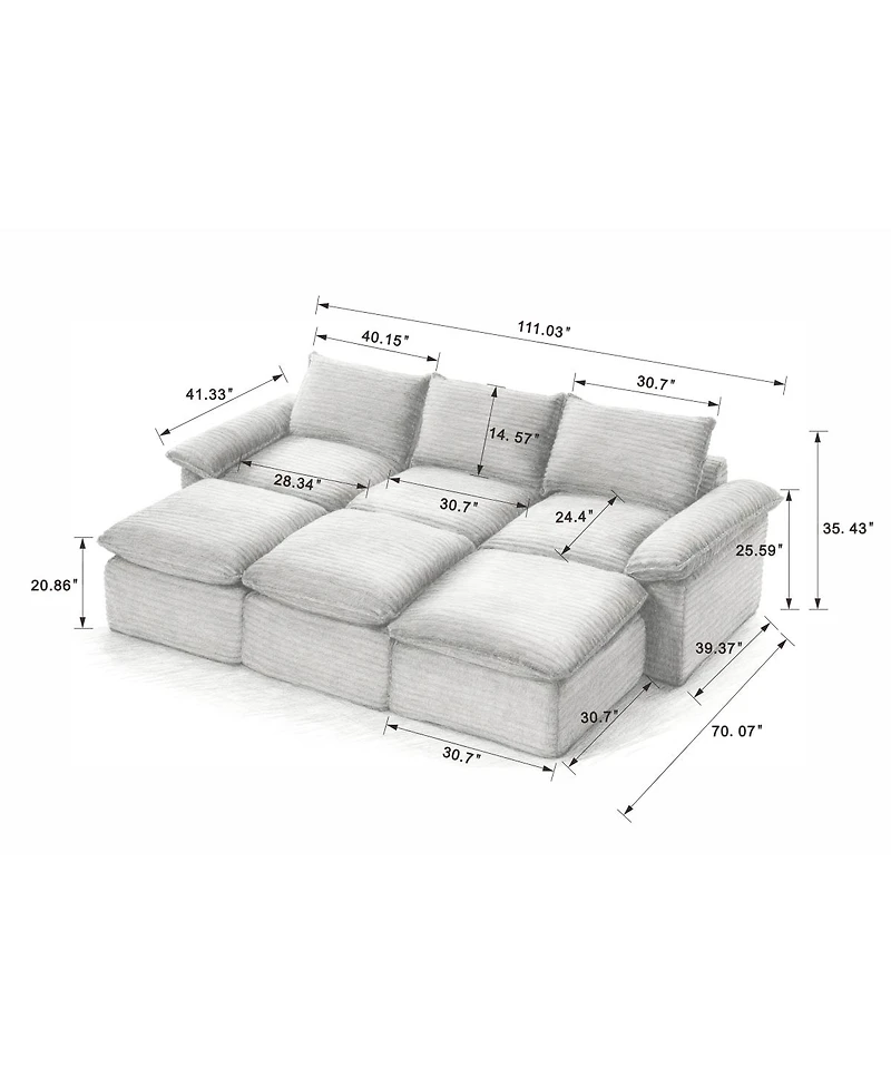 Streamdale Furniture Modern corduroy cloud sofa, freely combined, comfortable sitting experience