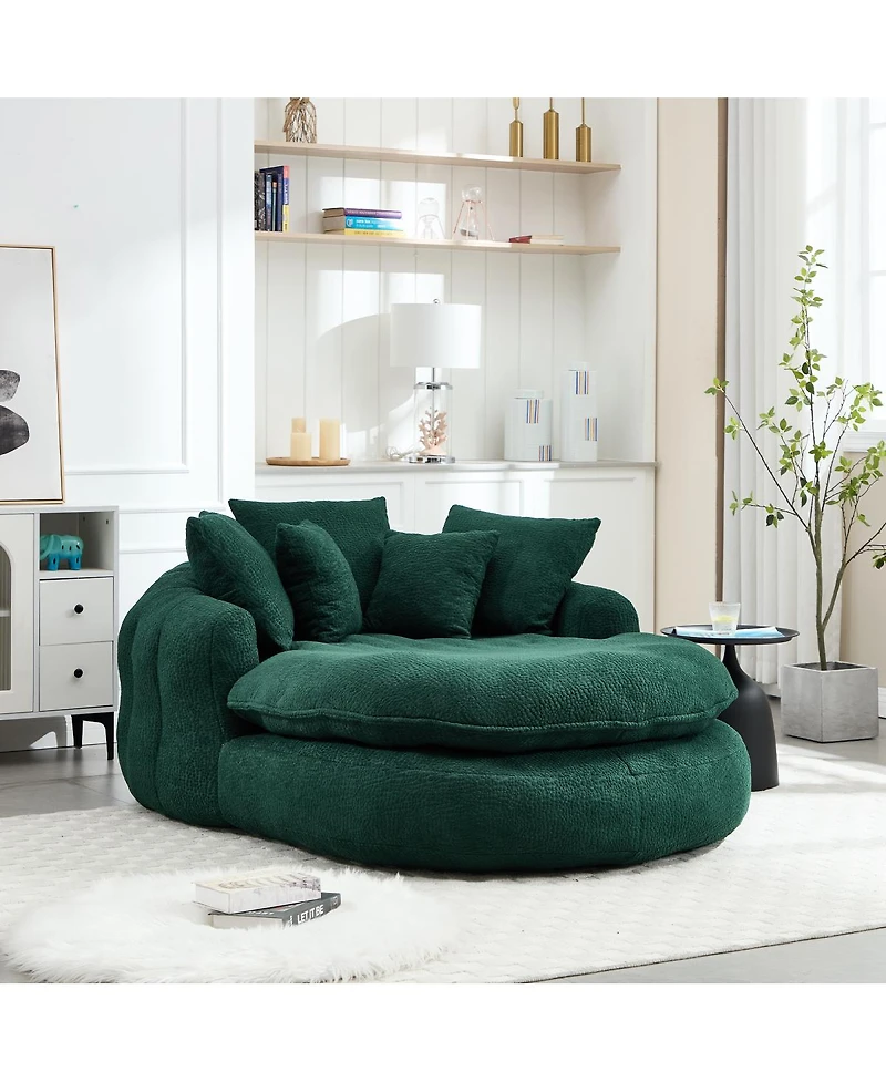 Streamdale Furniture Oversized Oval Upholstered Bean Bag Sofa with 5 Pillows & Wrap Around Backrest