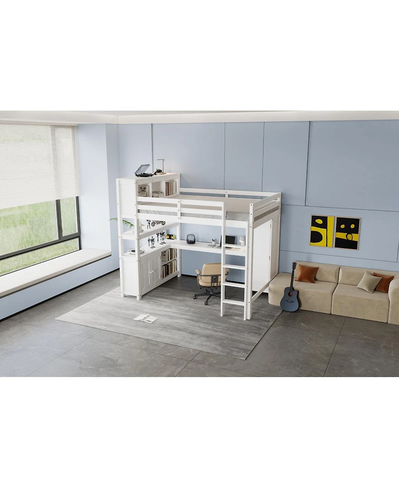 Streamdale Furniture Wood Loft Bed with Cabinet, Bookshelf & Desk