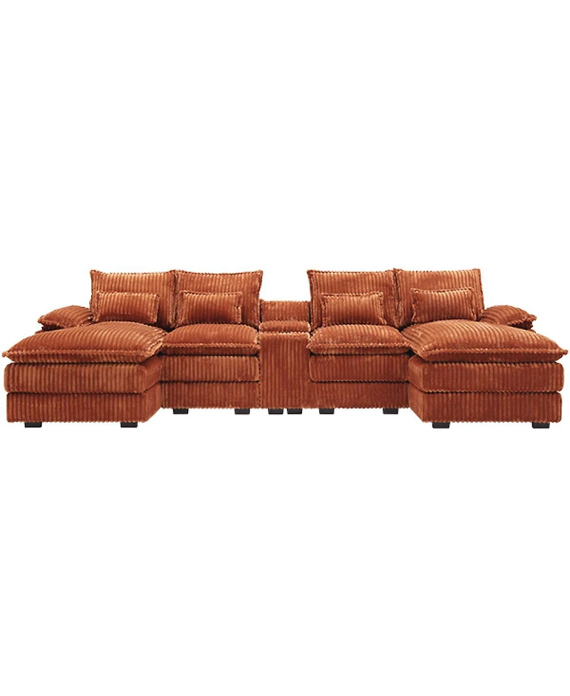 Streamdale Furniture 120" 5-piece U-shaped sofa w/ console, Usb ports & 4 pillows