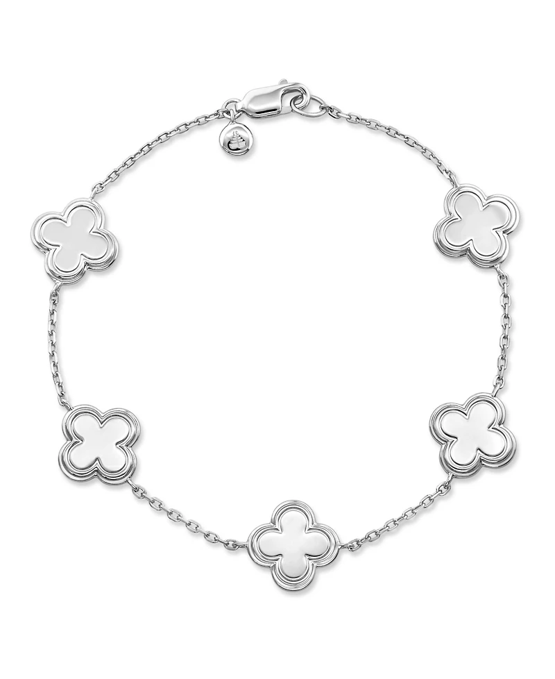 Devata Contour-lined Clover Bracelet Rhodium Plated Sterling Silver