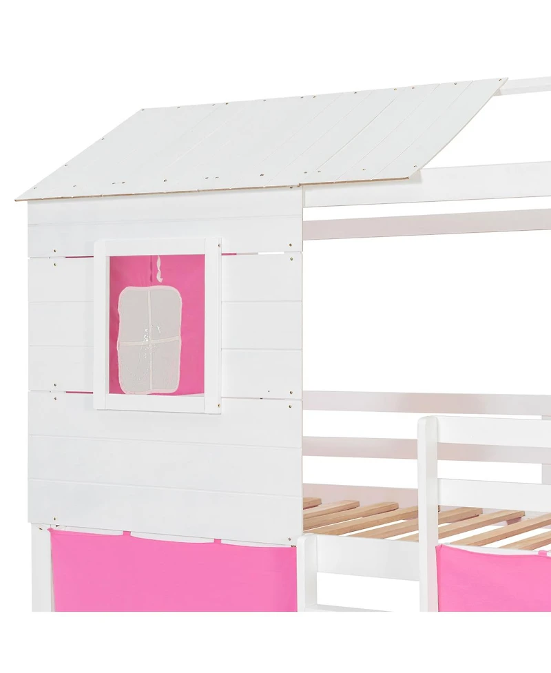 Streamdale Furniture Twin Size Bunk Wood House Bed with Tent