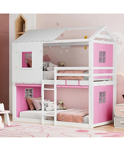 Streamdale Furniture Twin Size Bunk Wood House Bed with Tent