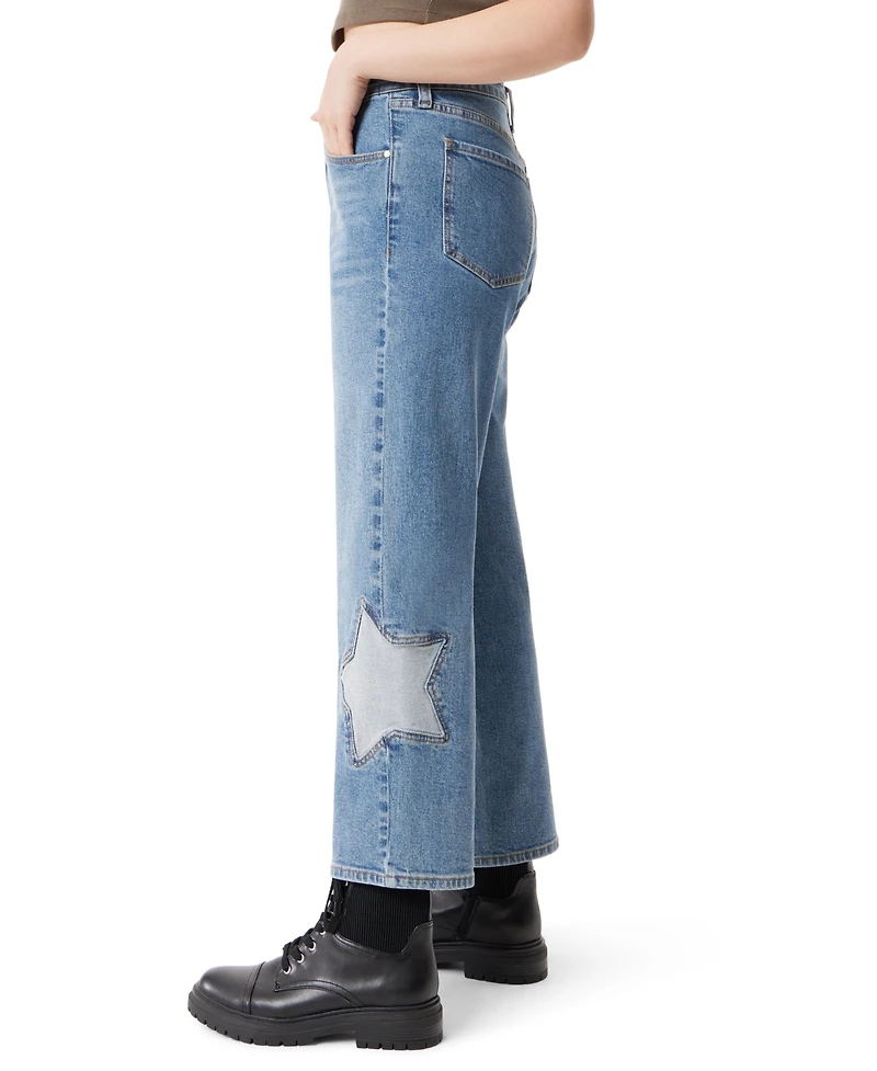 Frayed Juniors' Relaxed Straight Stars Jeans