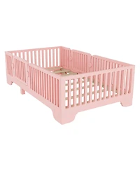 Streamdale Furniture Twin Montessori Floor Bed with Slats, Fence & Door - Pink