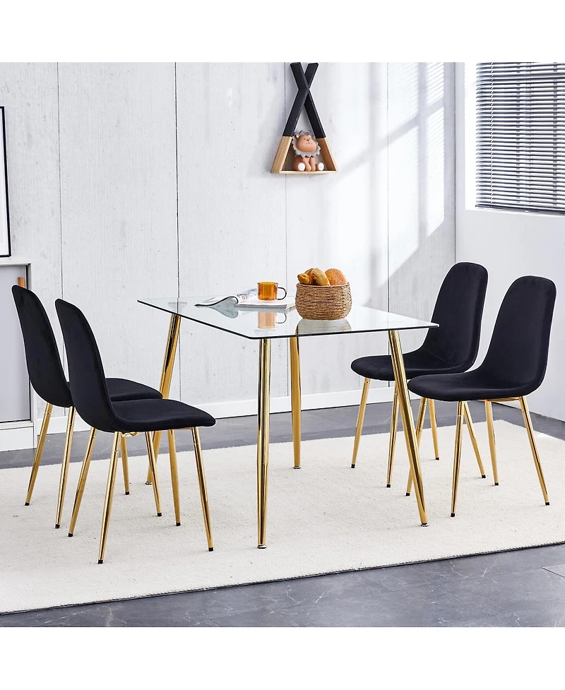 Streamdale Furniture Modern Velvet Dining Chairs with Golden Legs (Set of 6)