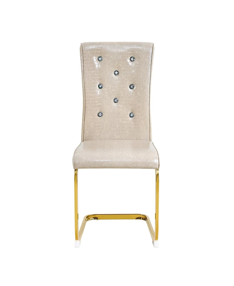 Streamdale Furniture Set of Retro Alligator Upholstered Dining Chairs with Crystal Buckle & Gold Legs