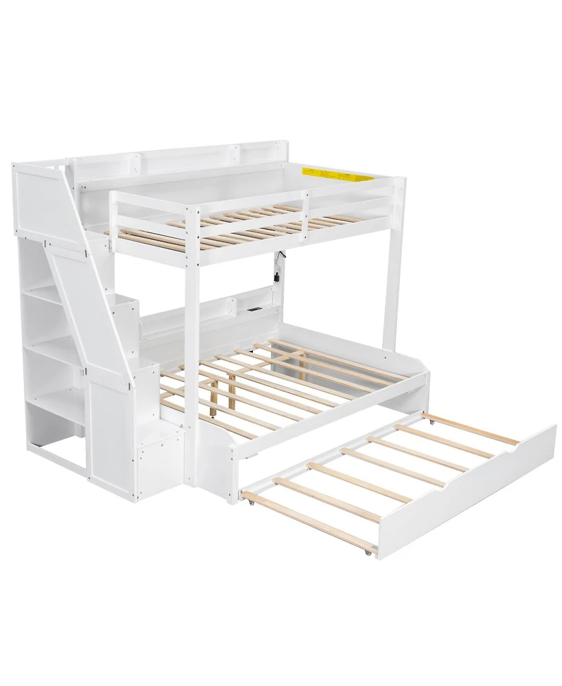 Streamdale Furniture over Full Bunk Bed with Storage Stairs, Trundle, Led, Usb