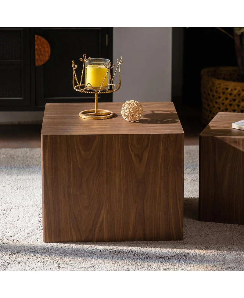 Streamdale Furniture Walnut Nesting Cube Coffee Table Set - Modern Mdf Wood Grain Side Tables