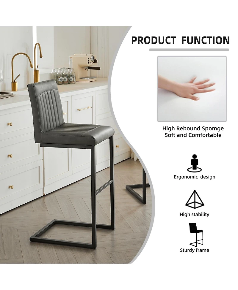 Streamdale Furniture Faux Leather Bar Stool - Padded Seat, Metal Frame - Kitchen Island Seating
