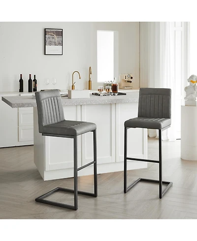 Streamdale Furniture Faux Leather Bar Stool - Padded Seat, Metal Frame - Kitchen Island Seating