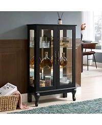 Streamdale Furniture Curio Cabinet with Glass Doors, Lighted Display, Mirrored Back, Adjustable Shelves - Black