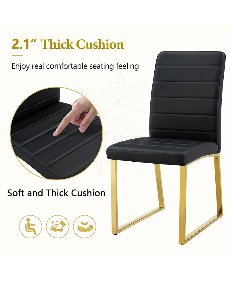 Streamdale Furniture Marble patterned glass dining chair set with gold decoration