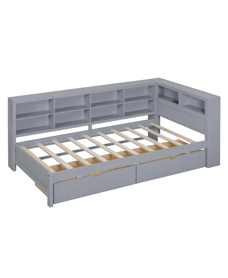 Streamdale Furniture Wooden Twin DayBed with 2 Drawers, Usb Charging Ports, Gray