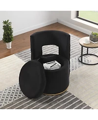 Streamdale Furniture 360° Swivel Velvet Accent Chair with Storage & Gold Base
