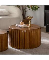 Streamdale Furniture Set of 2 Fluted Round Coffee Tables - Solid Wood Nesting Center Table (26.77"/19.69")