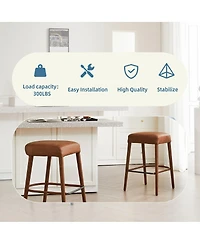 Streamdale Furniture Counter Height Backless Brown Faux Leather Bar Stool - Padded Seat, Metal Legs (2 Sets)