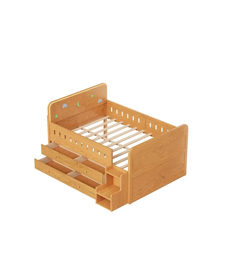 Streamdale Furniture Wooden Full Size Bed with Led Light, Storage Drawers