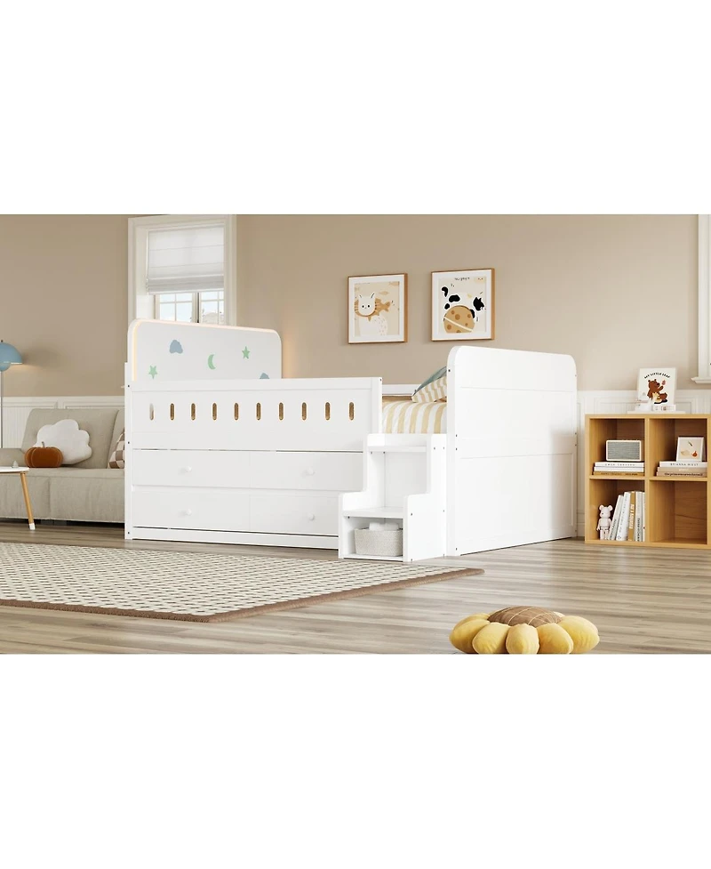 Streamdale Furniture Wooden Full Bed with Led Light, Storage Drawers