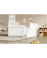Streamdale Furniture Wooden Full Bed with Led Light, Storage Drawers