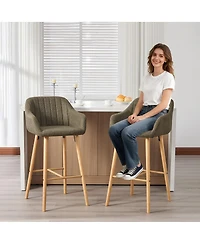 Streamdale Furniture Modern Linen Bar Stools Set of 2 with Back & Armrest