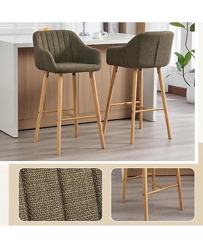 Streamdale Furniture Modern Linen Bar Stools Set of 2 with Back & Armrest