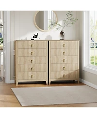 gaomon 43" Tall Fluted Dresser, 5 Drawer Modern Wood Storage Chest for Living Room or Entryway