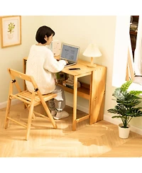 Streamdale Furniture Bamboo Folding Desk, Space-Saving Computer Desk for Small Spaces, Foldable Study Table