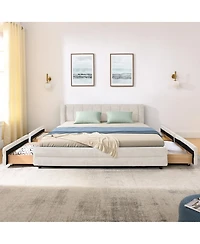 Streamdale Furniture Queen Size Chenille Upholstered Bed Frame with Storage Drawer - Beige