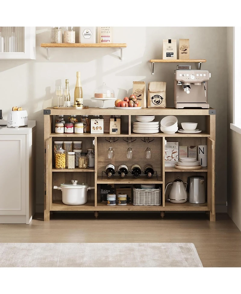 gaomon 52.1" Rattan Buffet Cabinet with Storage, Boho Farmhouse Sideboard with Drawer and Doors