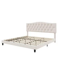 Streamdale Furniture Upholstered Bed with Curved Headboard, Tufted Details, No Box Spring Needed