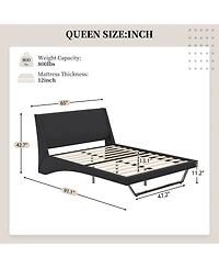 Streamdale Furniture Queen Size Pu Leather Upholstered Bed Frame, No Box Spring Needed