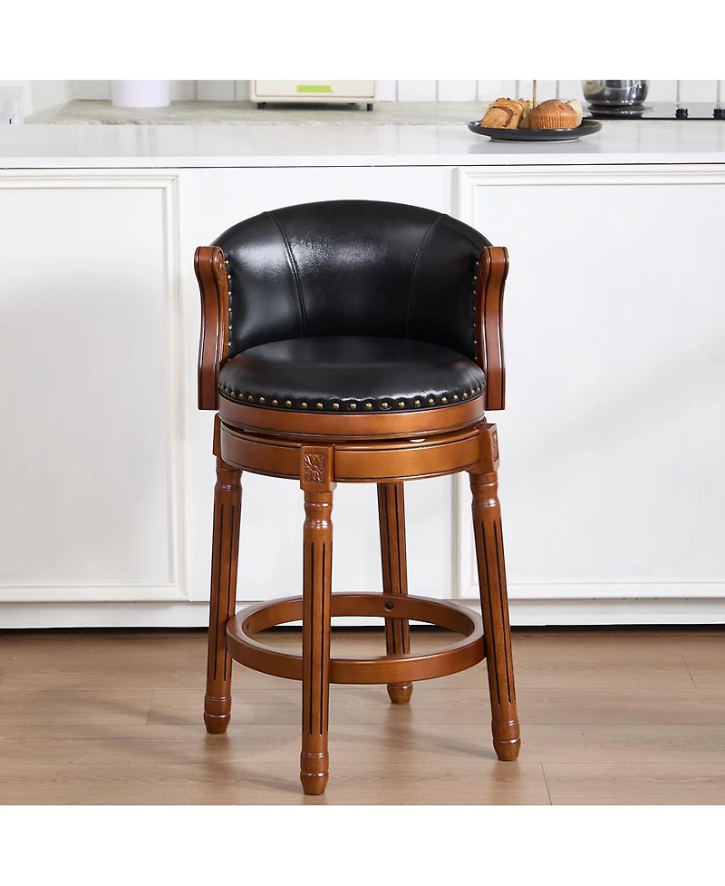 Streamdale Furniture Cow top Leather Wooden Bar Stools, 360 Swivel Bar Chair with Backs