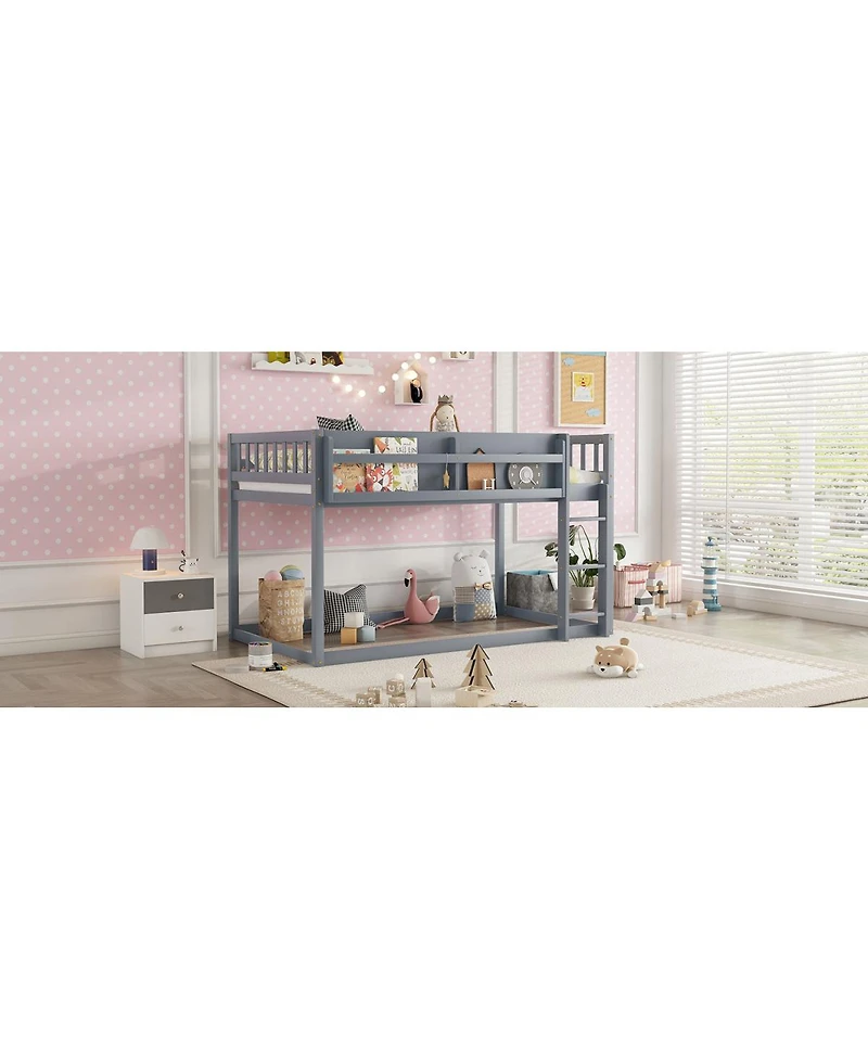 Streamdale Furniture Low Twin Over Twin Bunk Bed with Ladder, Solid Wood