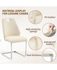 Streamdale Furniture Streamdale Dining Chairs Set of 4, Off-White Faux Leather w/ Gold Mesh, Silver Ring, Chrome Handle