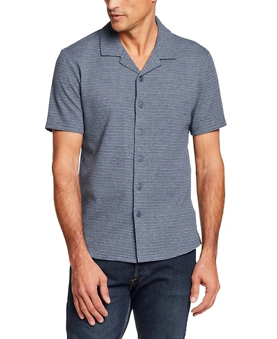 Weatherproof Vintage Men's Short-Sleeve Variegated Microstripe Coatfront Knit Shirt