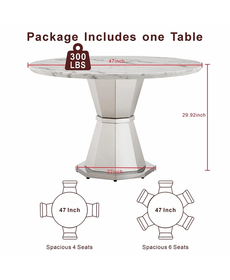 Streamdale Furniture Round Marble Dining Table with Stainless Steel Base