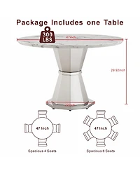 Streamdale Furniture Round Marble Dining Table with Stainless Steel Base