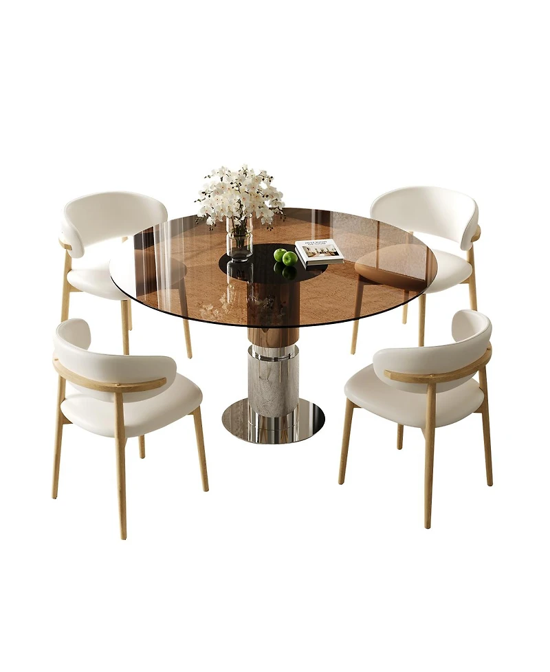 Streamdale Furniture 35" Round Glass Dining Table with Stainless Steel Legs (Seats 2-4)