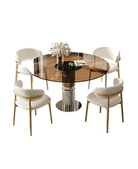 Streamdale Furniture 35" Round Glass Dining Table with Stainless Steel Legs (Seats 2-4)