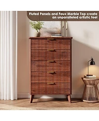 gaomon Fluted Dresser for Bedroom, 5 Deep Drawer Modern Wood Storage Chest
