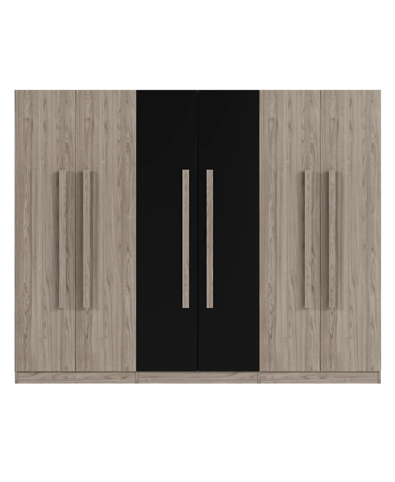 Streamdale Furniture 6-Doors Wooden Wardrobe Storage for Bedroom,with 2 Drawers Inside,Black+Nature