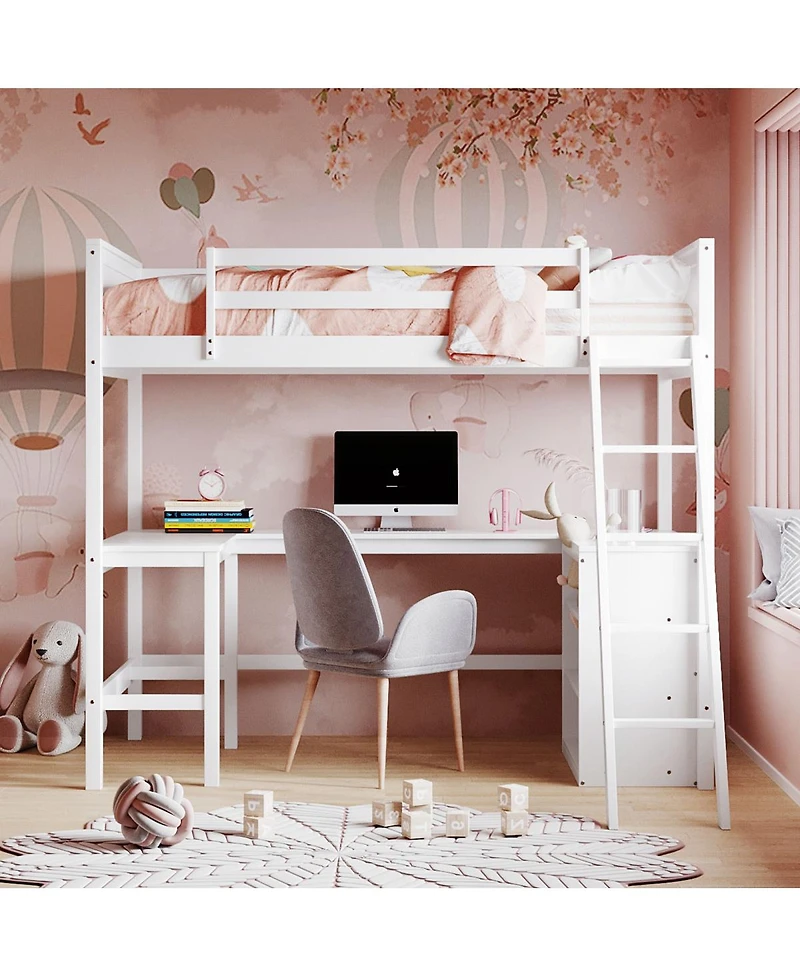 Streamdale Furniture Twin size Loft Bed with Shelves and Desk, Wooden Loft Bed with Desk