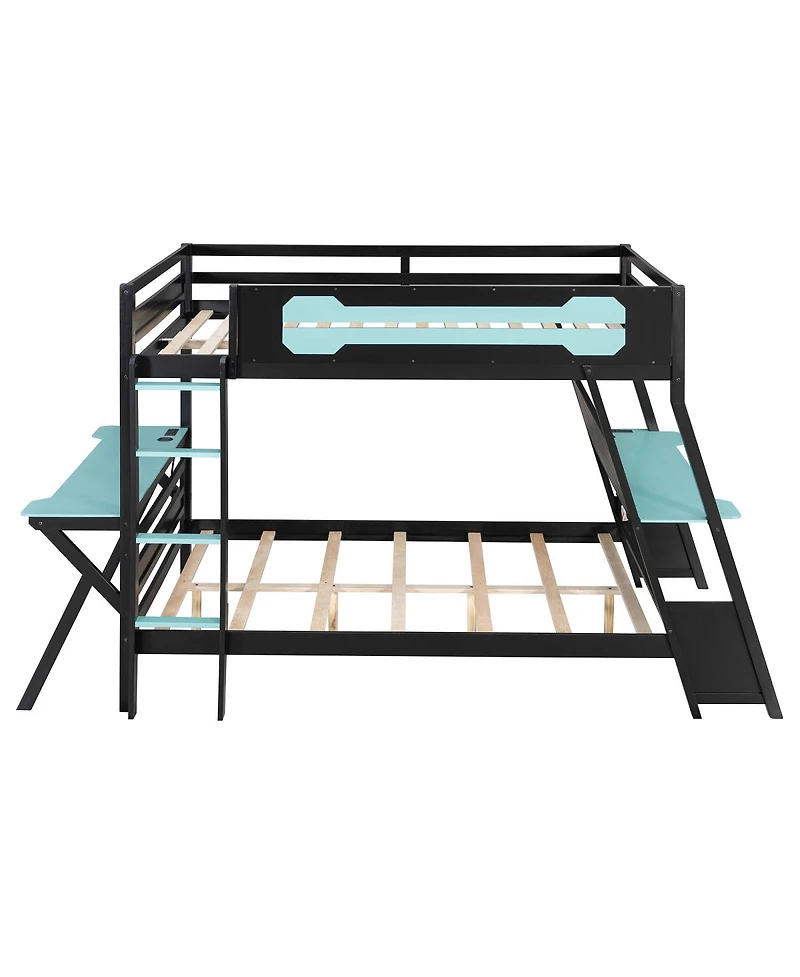 Streamdale Furniture Bunk Bed with Two Gaming Desks & Usb Ports