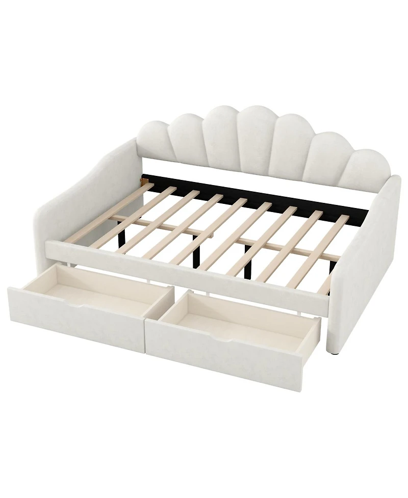 Streamdale Furniture Full Upholstery Daybed with Scalloped Backrest and 2 Drawers