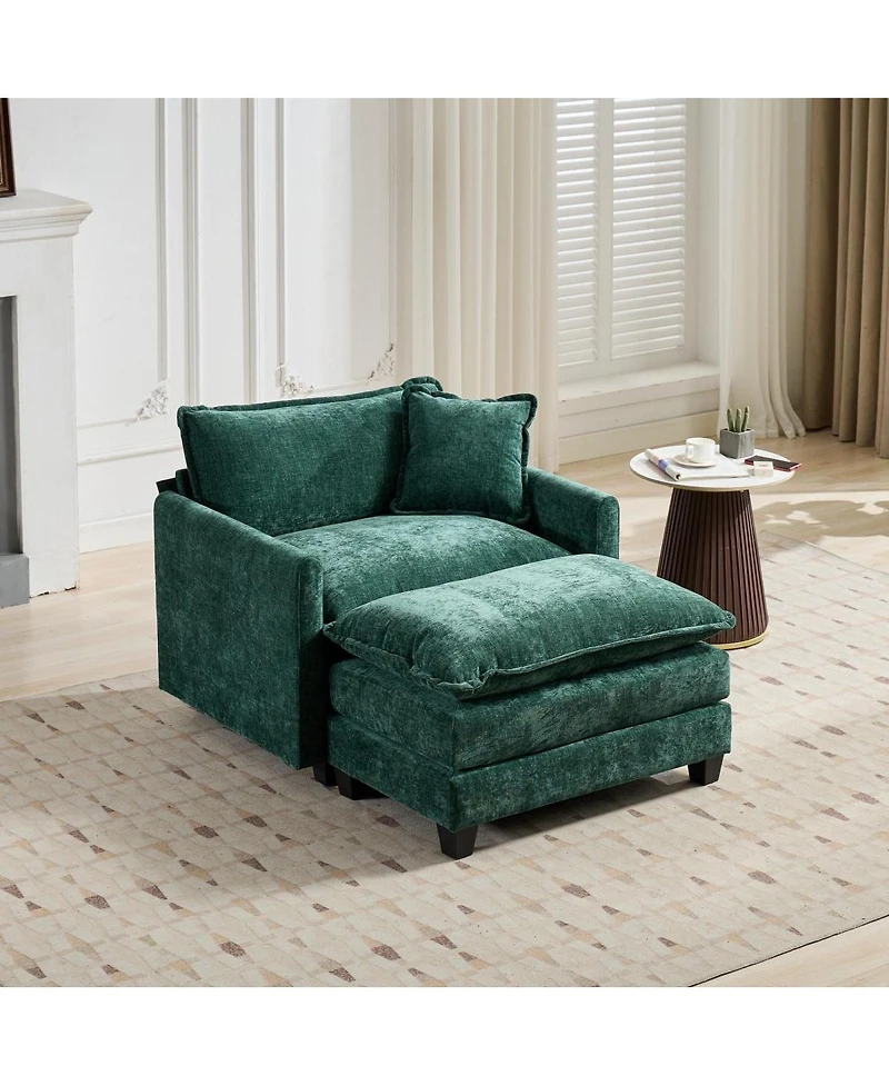 Streamdale Furniture Streamdale Cloud Sofa Ottoman, Modern Sectional Couch, Green Chenille Fabric