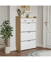 Streamdale FurnitureWhite + Oak 3-Door 2-Drawer Shoe Cabinet with Large Storage